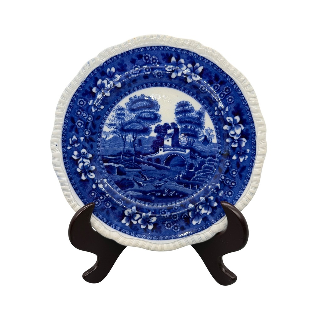 Vintage Copeland Spode Tower Plate 9.5 " Blue White Gadroon Edge Transfer Ware